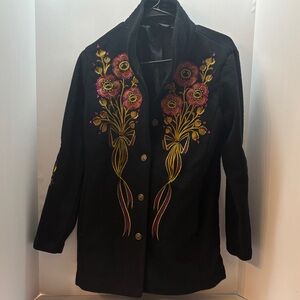 Bob Mackie Black Jacket with Floral Embroidery